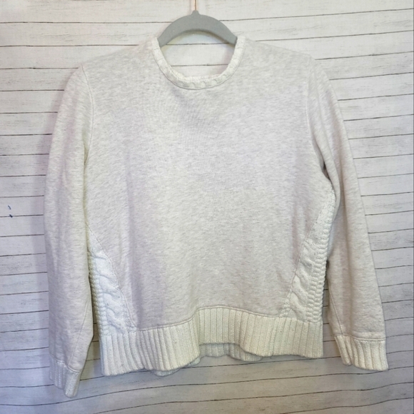 ATHLETA CREW NECK CABLE KNIT GRAY & CREAM SWEATER, SZ SMALL - Picture 1 of 13